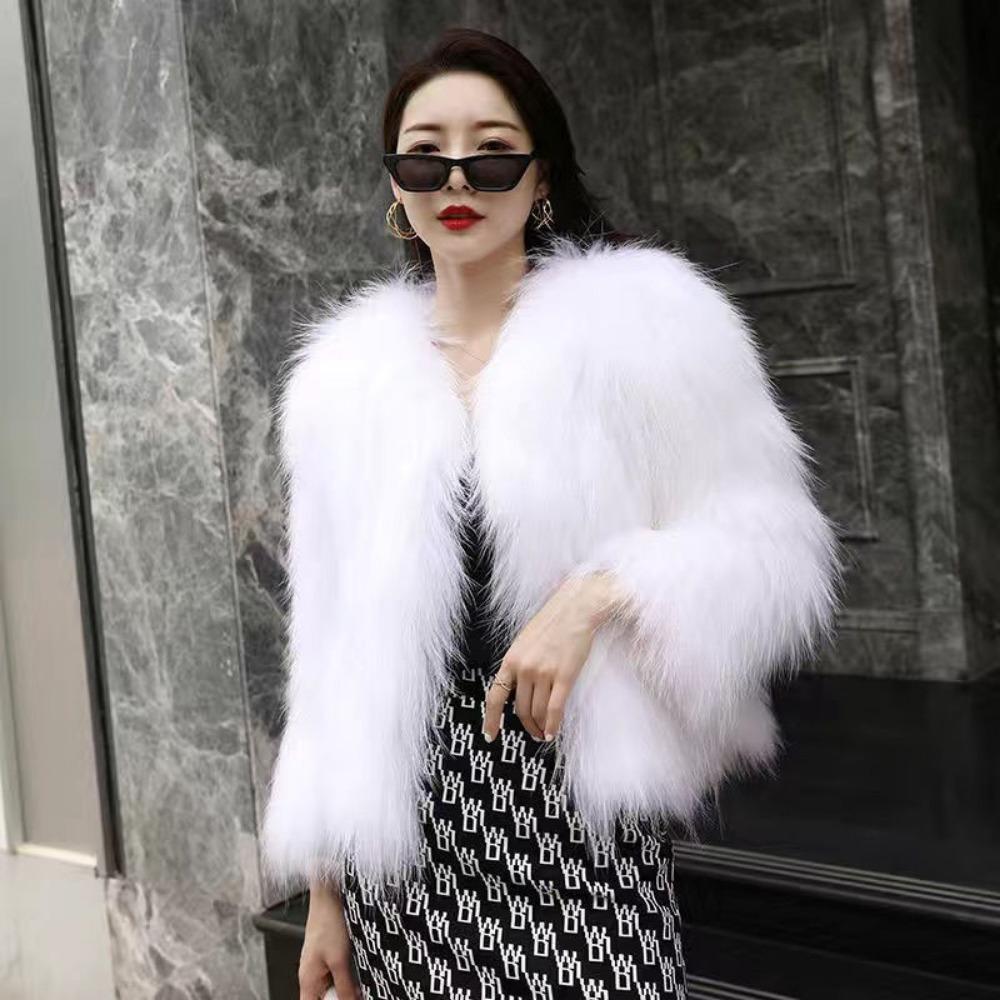 Internet Celebrity Fur Coat Female Whole Leather Real Raccoon Hair Woven Autumn and Winter Short Medium and Long Fur Female Winter Fur Integrated