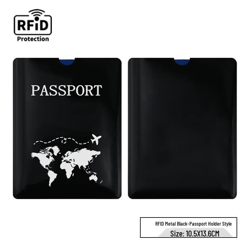Cross-Border Anti-Theft RFID Blocking Passport Holder - Magnetic Protection, Gold/Silver/Black Map Design