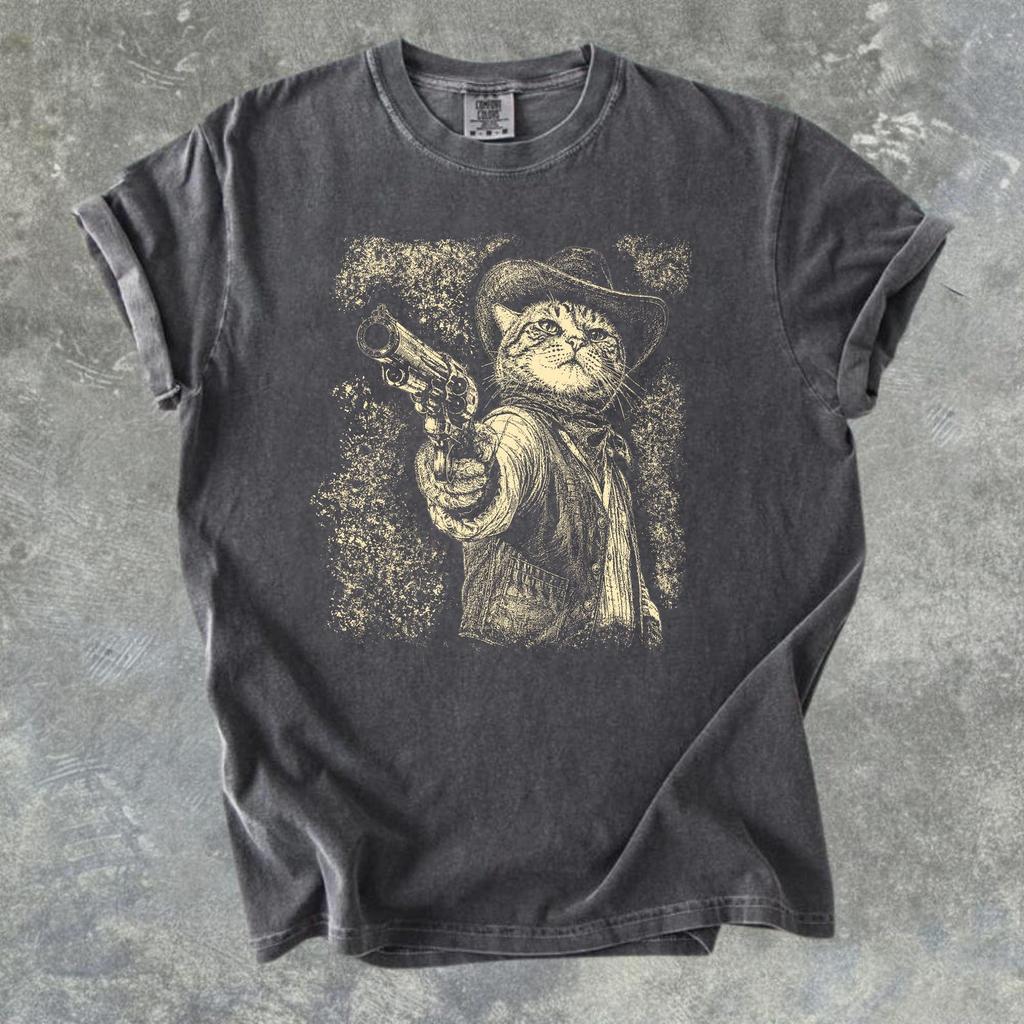 Cowboy CaT-Shirt, Wild West Kitty Graphic Tee, Retro Western Comfort Colors T-Shirt