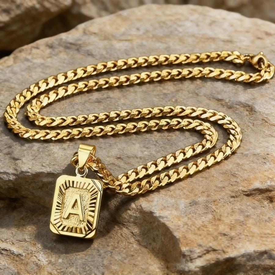 1pc Cuban Chain Necklace Suitable for Men & Women, Thick A-Tag Pendant Collarbone Chain with Lobster Clasp