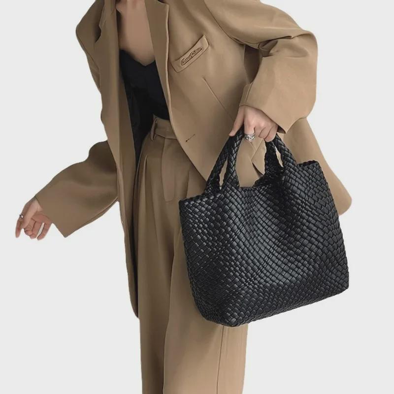 Geantă Tote și de Umăr Mare, Țesută Manual pentru Femei, 2024, cu Design Mamă și Copil