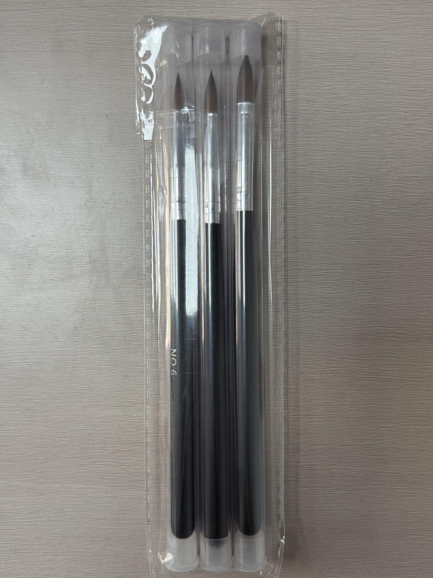 

3D Black Crystal Carving Pen Set - 3 Nylon Hair Nail Art Pens