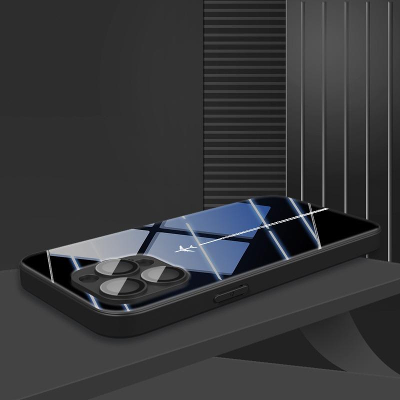 Himmel Flugzeug Kondensstreifen Muster Gehärtetes Glas Schwarze Harte Handyhülle Für Samsung Galaxy S25 S24 S23 Ultra Plus FE Abdeckung