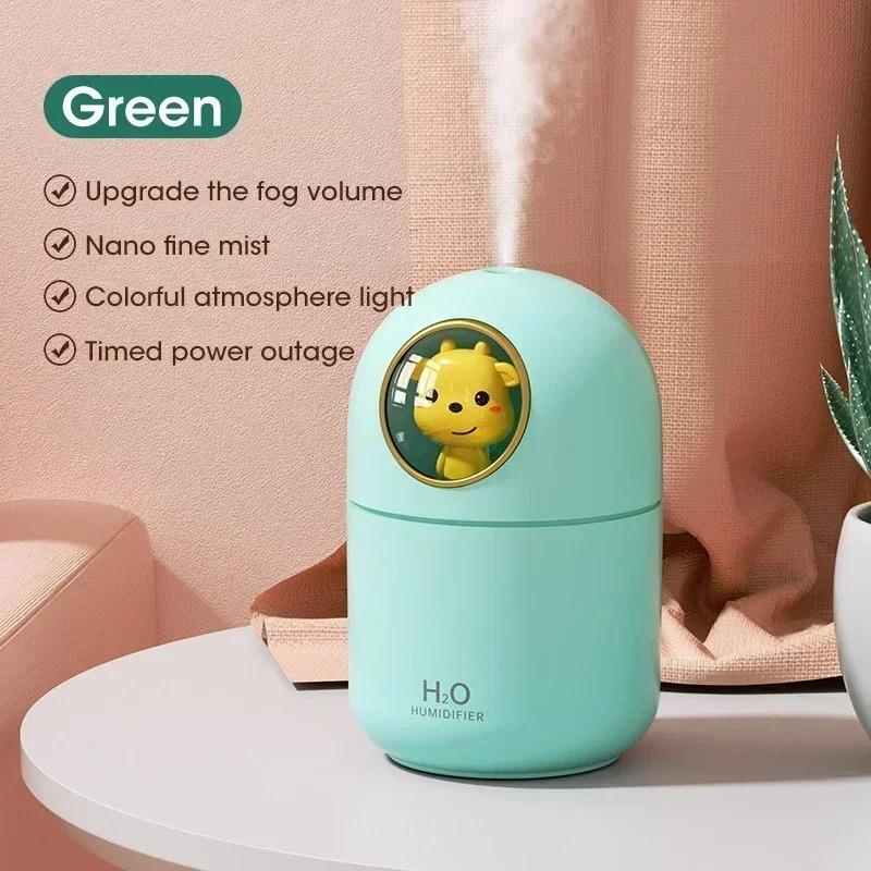 

Portable Mini 300ml USB Humidifier & Essential Oil Diffuser for Car/Desktop/Bedroom with 7-Color LED Night Light зелёный