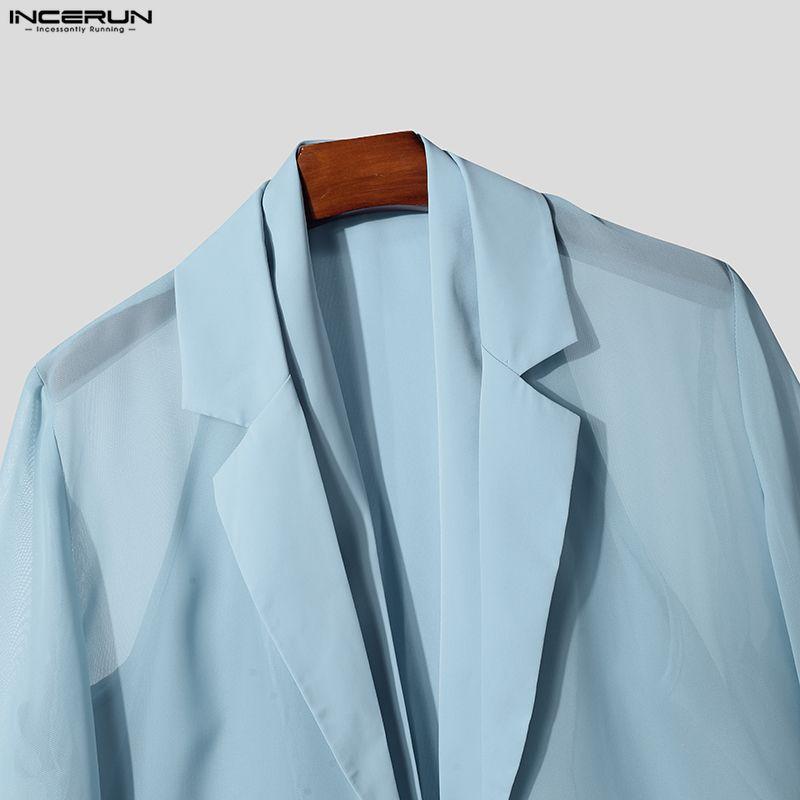 INCERUN Men Sets 3/4 Sleeve Mesh Sheer Layers Tops and Long Pants Casual Suits