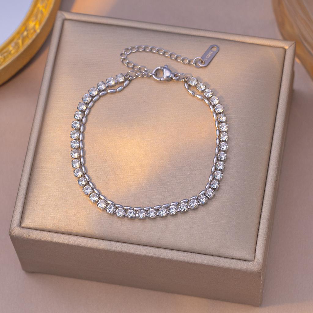 Niche Light Luxury Super Flash Double-layer Full Diamond Titanium Steel Bracelet Women's Jewelry