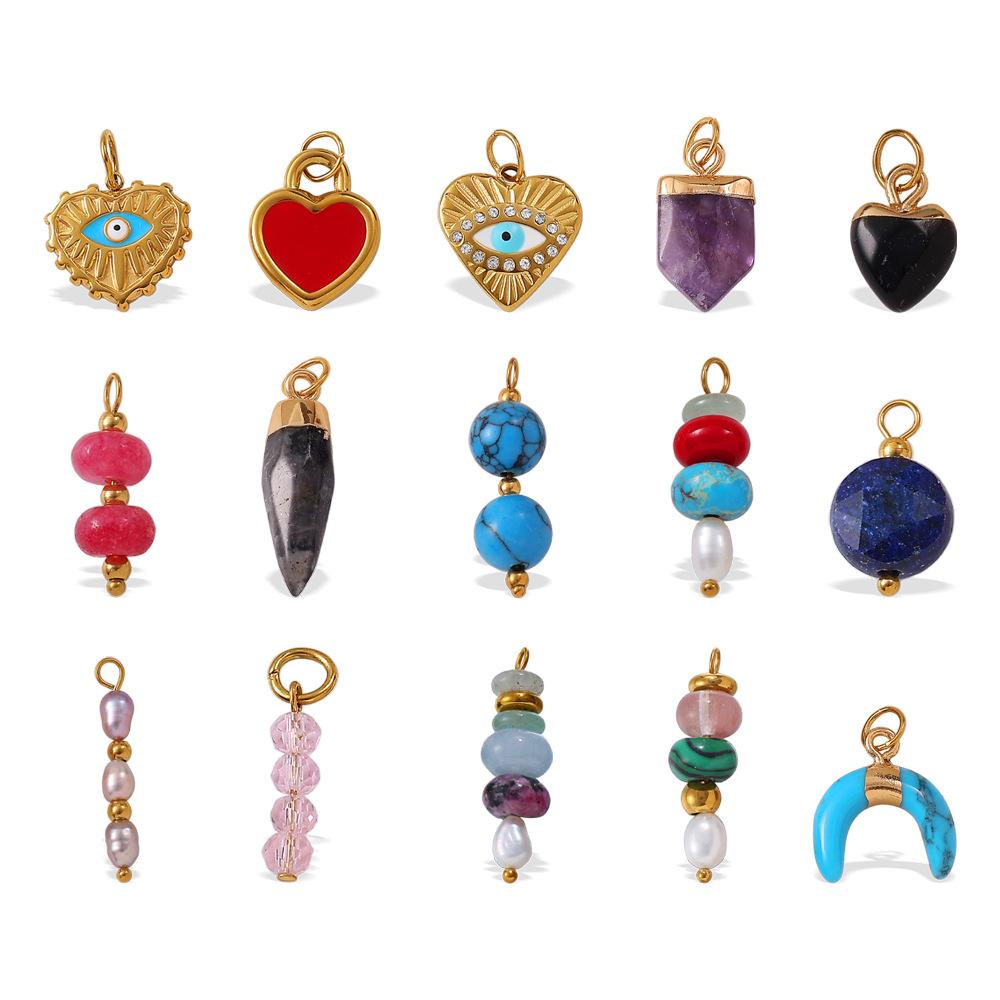 Beach Ocean Resort Diy Colored Natural Stone Love Pendant Accessories Gold Plated Jewelry Pendant