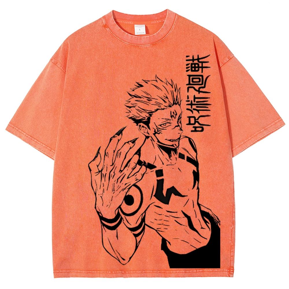 Japanese Anime Style Anime Male Lead Print Women's T-Shirt Oversized Wash Retro Short Sleeve Fashion Design Street