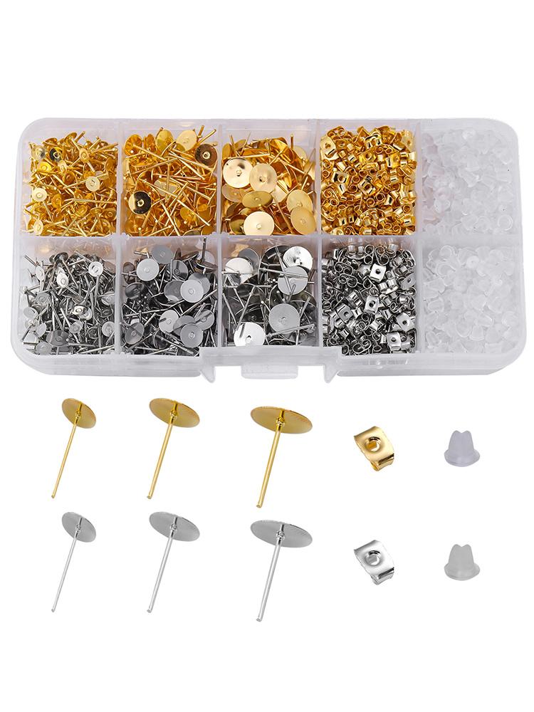 

1060pcs/Lot Blank Post Earring Studs Base Pins Box With Earring Plug Findings Ear Back For DIY Jewelry Making Kits Jewelry Box