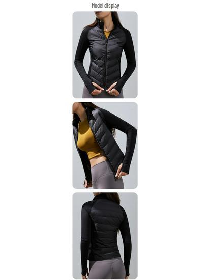 Damen Leichte Winterweiße Gänsedaunen Yoga Jacke – Figurbetont, Winddicht Outdoor Sportmantel