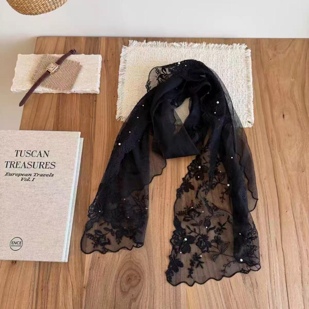 Korean Version Sunscreen Shawl Retro Female Headscarf Casual Women s Lace Scarf чёрный