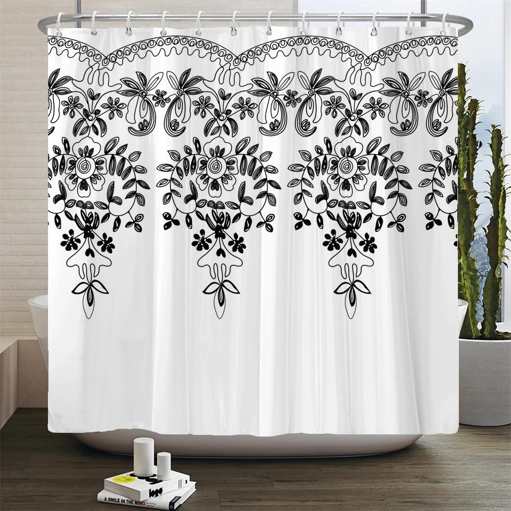 240x180cm Bathroom Waterproof Shower Curtain Simple Geometric Pattern Printing Polyester Home Decoration Curtain With Hook