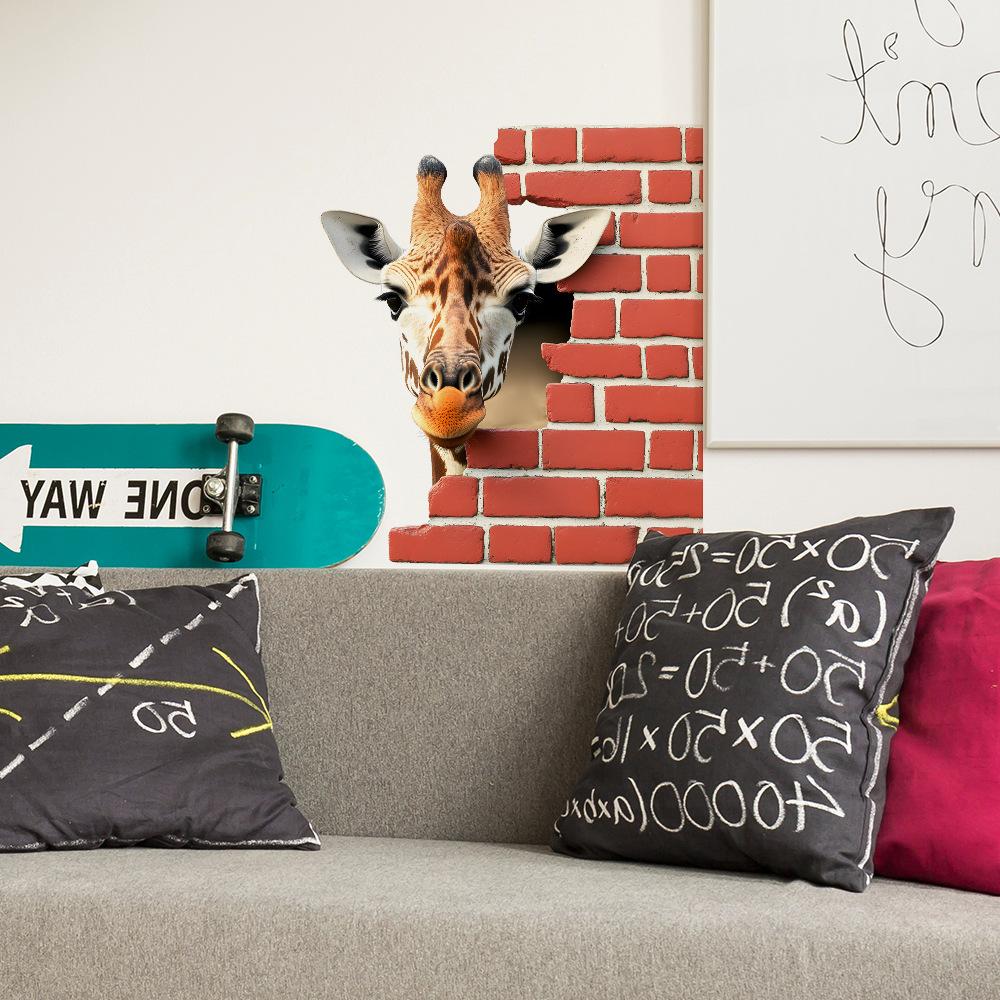 Self Adhesive Broken Wall Little Deer Decorative Wall Stickers Peel and Stick Removable Waterproof