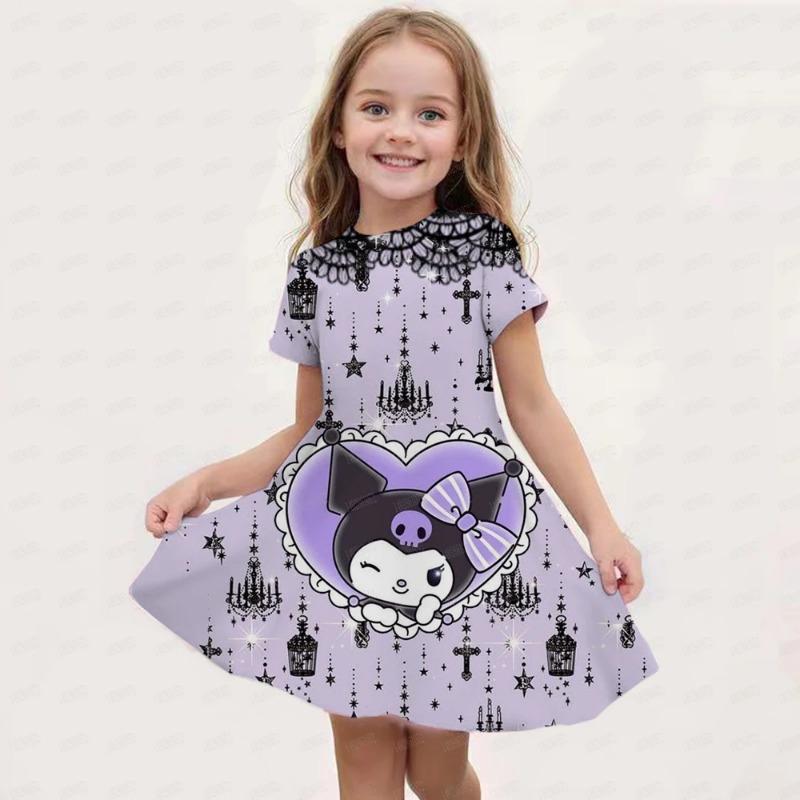 New Summer Girls Dress Fashion Cartoon Cute Cinnamoroll &Hello Kitty 3D Printing Dress Kid Short Sleeve Princess Clothing