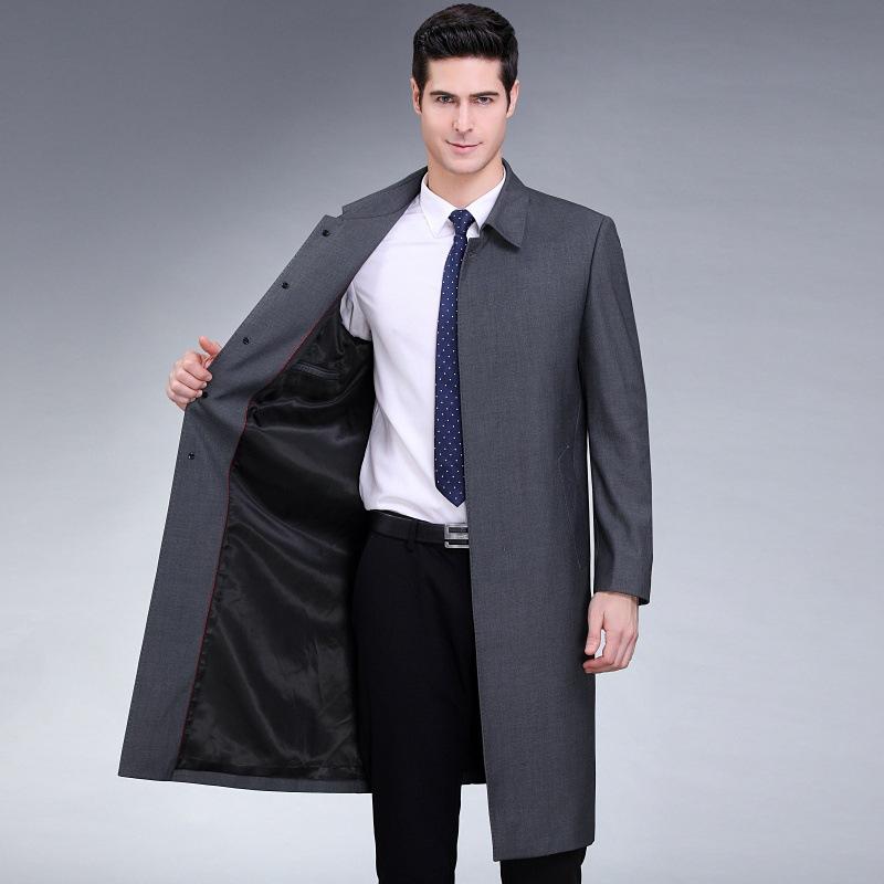 Middle-aged and Elderly Men's Wool Windbreaker Men's Business Casual Long Coat Autumn Clothing Men's Dad Plus Fat Enlarged High-end Top