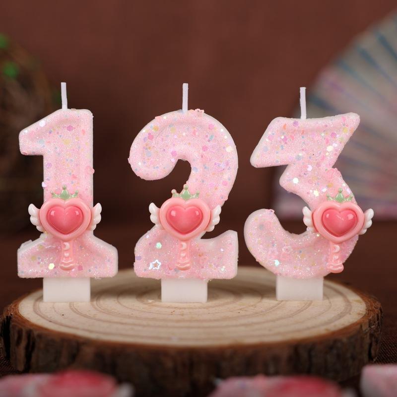 New Pink Magic Wand Number Candle Birthday Cake Party Decoration Handmade Number Candle 0-9