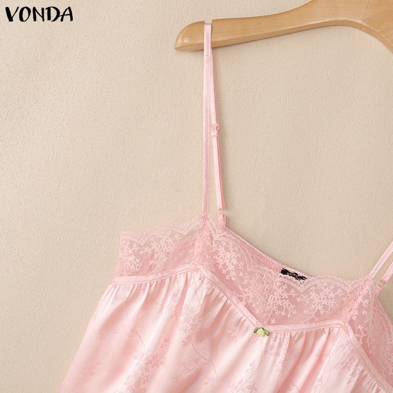 VONDA Women's Sexy Lace Trim V-Neck Sleeveless Spaghetti Strap Cami Tank Top