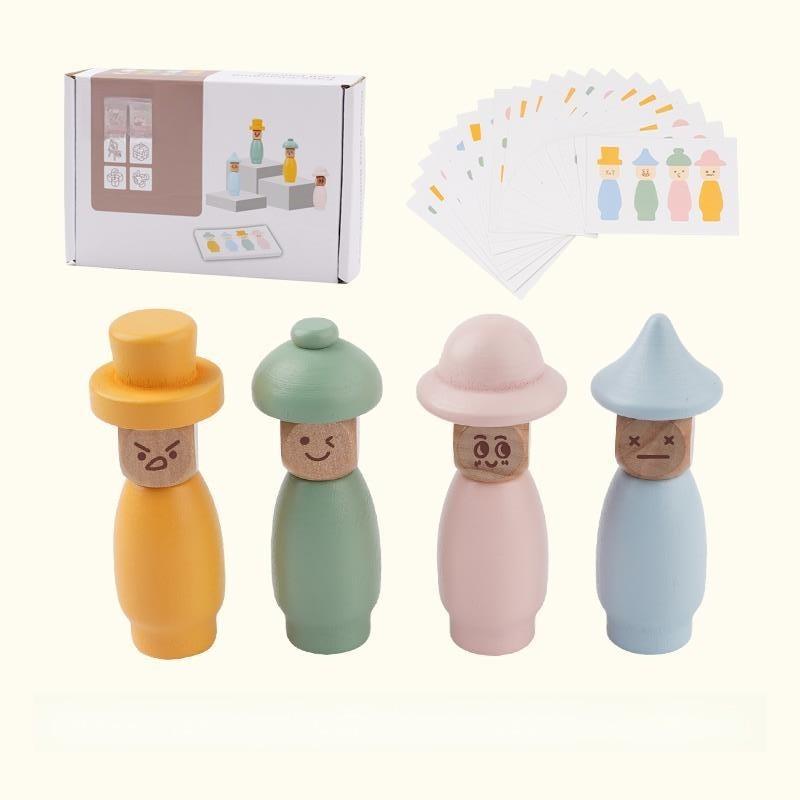 Montessori Wooden Building Blocks With Facial Expression Matching For Toddler Cognitive Development