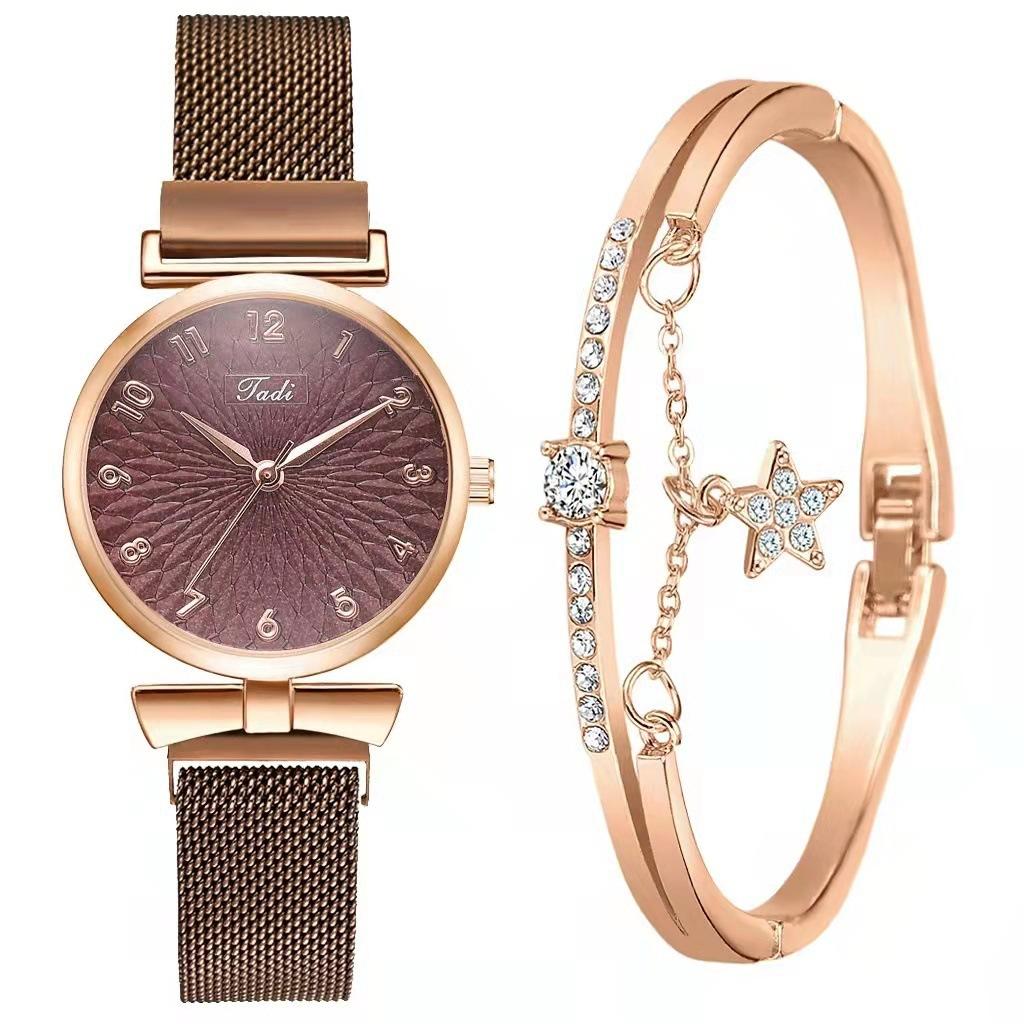 Hers Watch Sets Women Watch Top Brand Luxury Ladies Wristwatches Leather Strap Bracelet Quartz Watches for Women Pink Dial Clock
