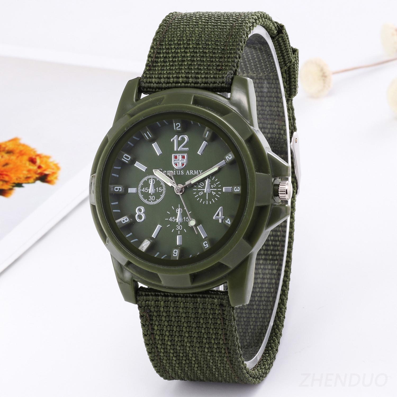 

Trend Military Watch Canvas Strap Europe and America Men s Three Eyes Luminous Watch зелений
