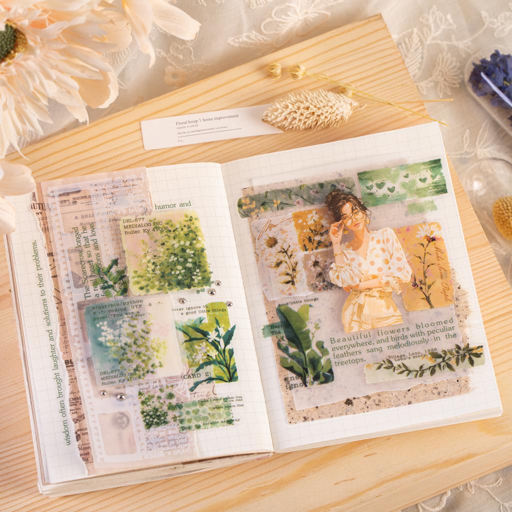 50mm*200cm Flower Cluster Series Vintage Plant Floral Landscape PET Tape Creative DIY Journal Material Collage Stationery