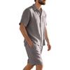 Summer Linen Suit Men's Striped Jacquard Loose Short Sleeve Shirt Beach Shorts Two-piece Set