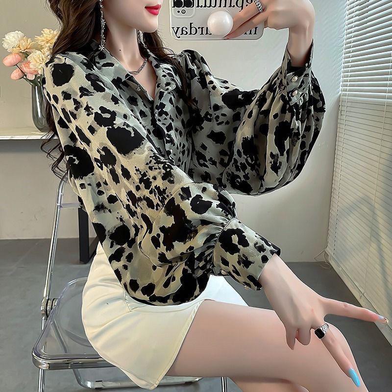 

Женский весенний свободный топ с рукавами-фонариками - модная рубашка с принтом в стиле ниши 2XL