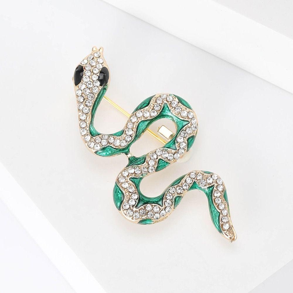 Sparkling Rhinestone Collar Pins Animal Snake Lapel Pin Creative Zodiac Snake Brooch  Office