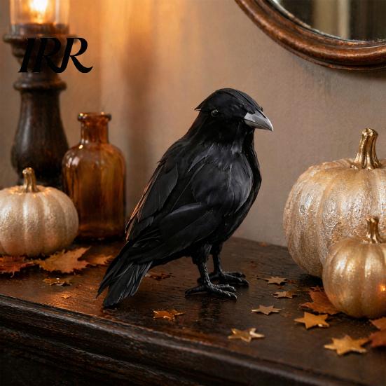 Uccelli Neri Artificiali Corvo Realistico Decorazione di Halloween, Statuetta Corvo Piumata Realistica Prop Accessori per Eventi a Tema per Casa Infestata, Ornamento Uccello