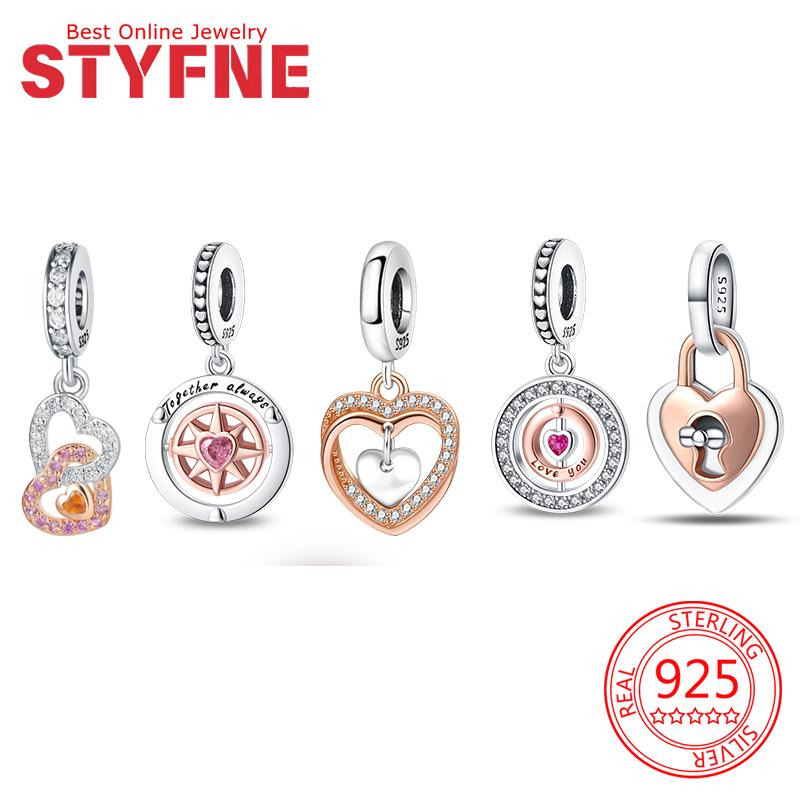 Rose Gold Love Heart Lock Pendant Charms Copper Beads Fit Original Bracelets Beads For Women Diy Jewelry Making Gift