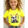 Girls Panda Butterfly Cartoon Print Crewneck Summer Short Sleeve Tee
