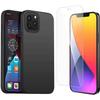 Case for iPhone 12 Pro Black + Tempered Glass Screen Protector, Soft Silicone Protective Bumper Case