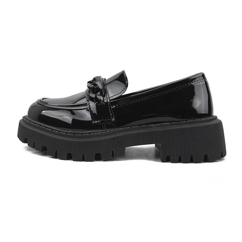 2023 Damen Schwarze Retro Leder Loafers, Dicke Absätze - Britischer Stil, JK College Schuhe mit dicker Sohle, Perfekt für Herbst und Winter.