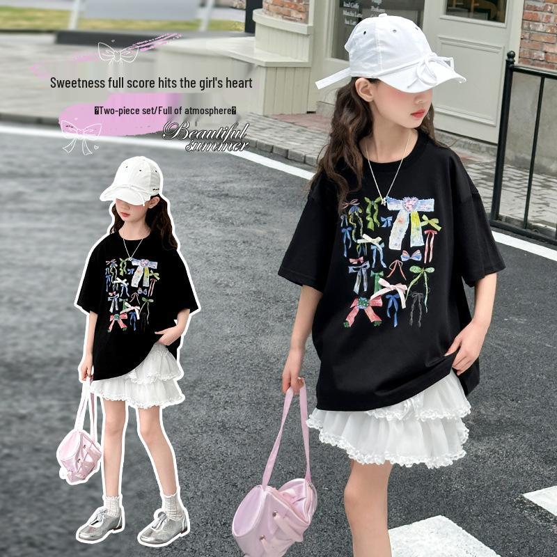 

Girls Summer Cotton T-Shirt: 2025 New Short-Sleeved Children s Top 130 cm