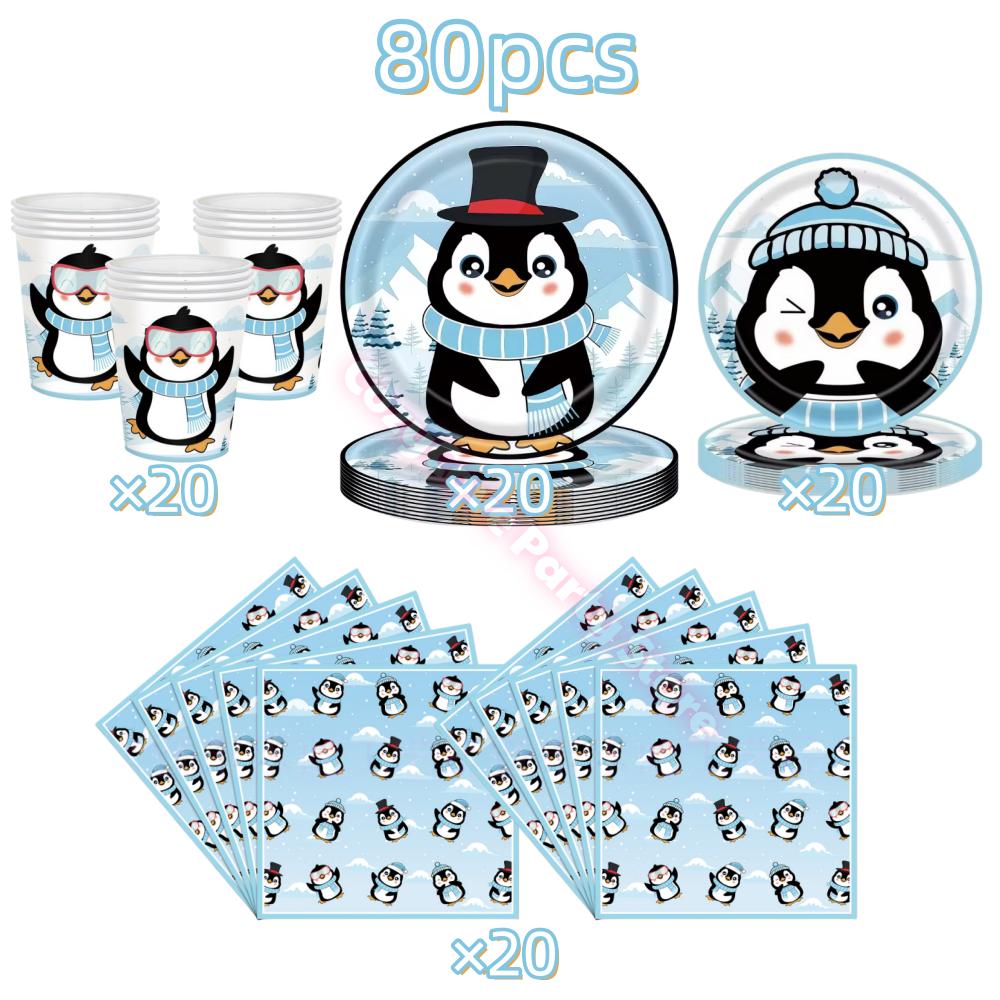 Penguin Theme Birthday Party Supplies Penguin Winter Xmas Banner Cup Plate Balloons For Kids Baby Shower Favor Gifts Photo Props