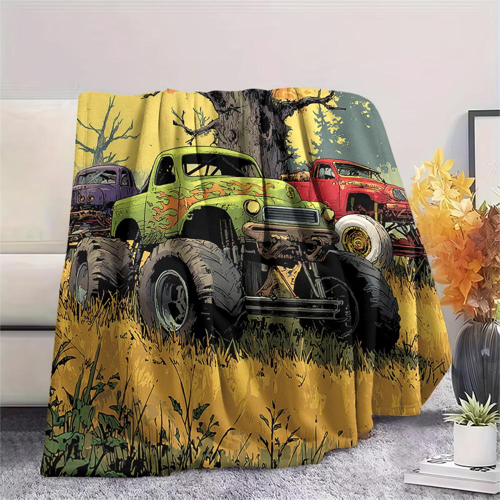 Truck Print Flannel Blanket, High Quality Comfortable for All Seasons, Home Decor, Warmth and Comfort, Perfect for Christmas Gifts