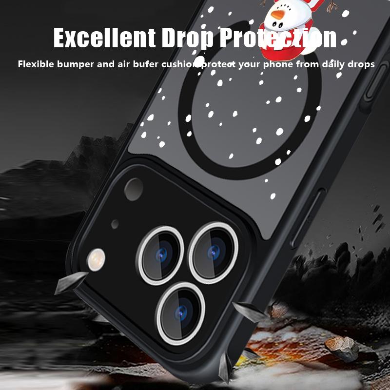 Christmas Snowman Print Magnetic Phone Case For iPhone Air 17 16 15 14 Pro Max 13 12 Pro Max 11 16 Plus Shockproof Acrylic Cover