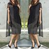 Margot St. Elegant Women Plus Size O-Neck Chiffon Patchwork Double Layer Midi Pencil Dress