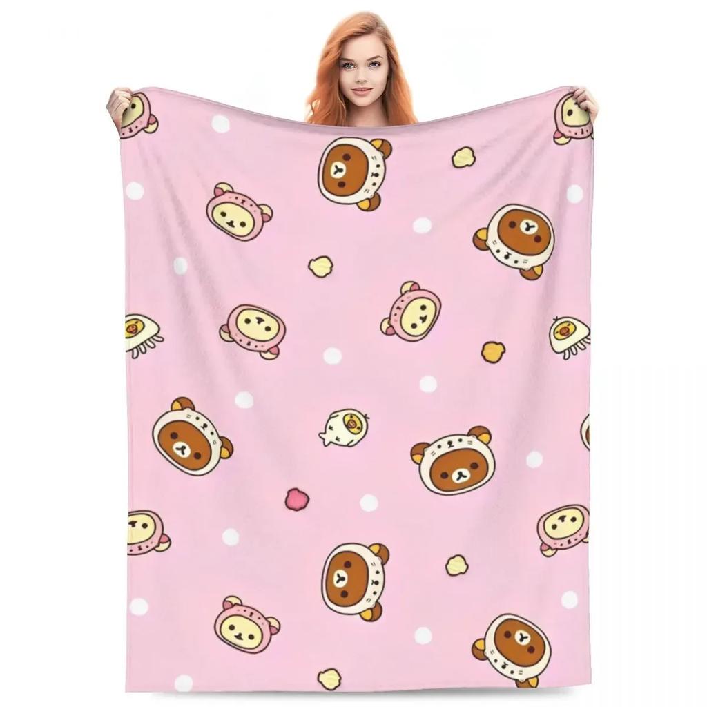 Super Warm Rilakkuma Cartoon Plush Throw Blanket for Bed Cover Home Decor and Picnic Flannel Bedspread