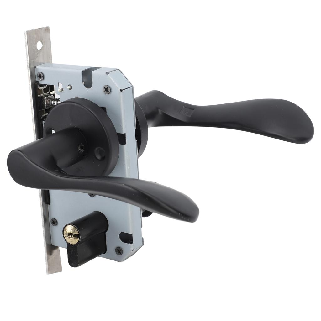 Door Interior Lever Black Passage Handle with Lock Easy Install Iron Aluminium Door Handle for Bedroom Bathroom Closet