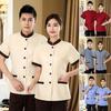 Hotel Housekeeping Uniform Damen Slim Fit Oberteil Stehkragen Kurzarm Einreihig Taschen Arbeitsuniform Oberteile