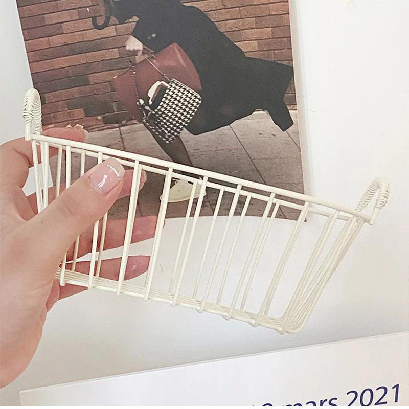 Korean Vintage Iron Fruit Basket Snack Blue Tea Table Hollow Out Storage Blue Drain Basket Holder Container Bowl Kitchen Storage