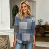 Women 34 Sleeve Crew Neck Button Decor Top Geometric Pattern Casual Loose Fit Blouse for Daily Wear Office Travel