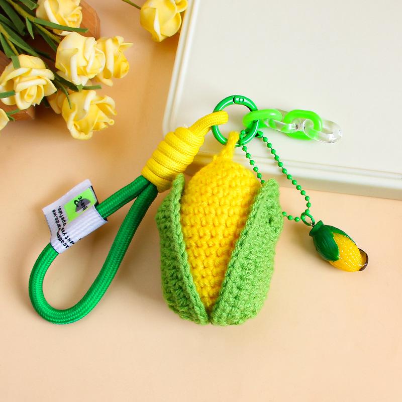 Handmade 1Pc Yarn Crochet Simulation Corn Keychain Plush Weaving Small Pendant Bag Hanging Decoration Knitted Simulation Corn
