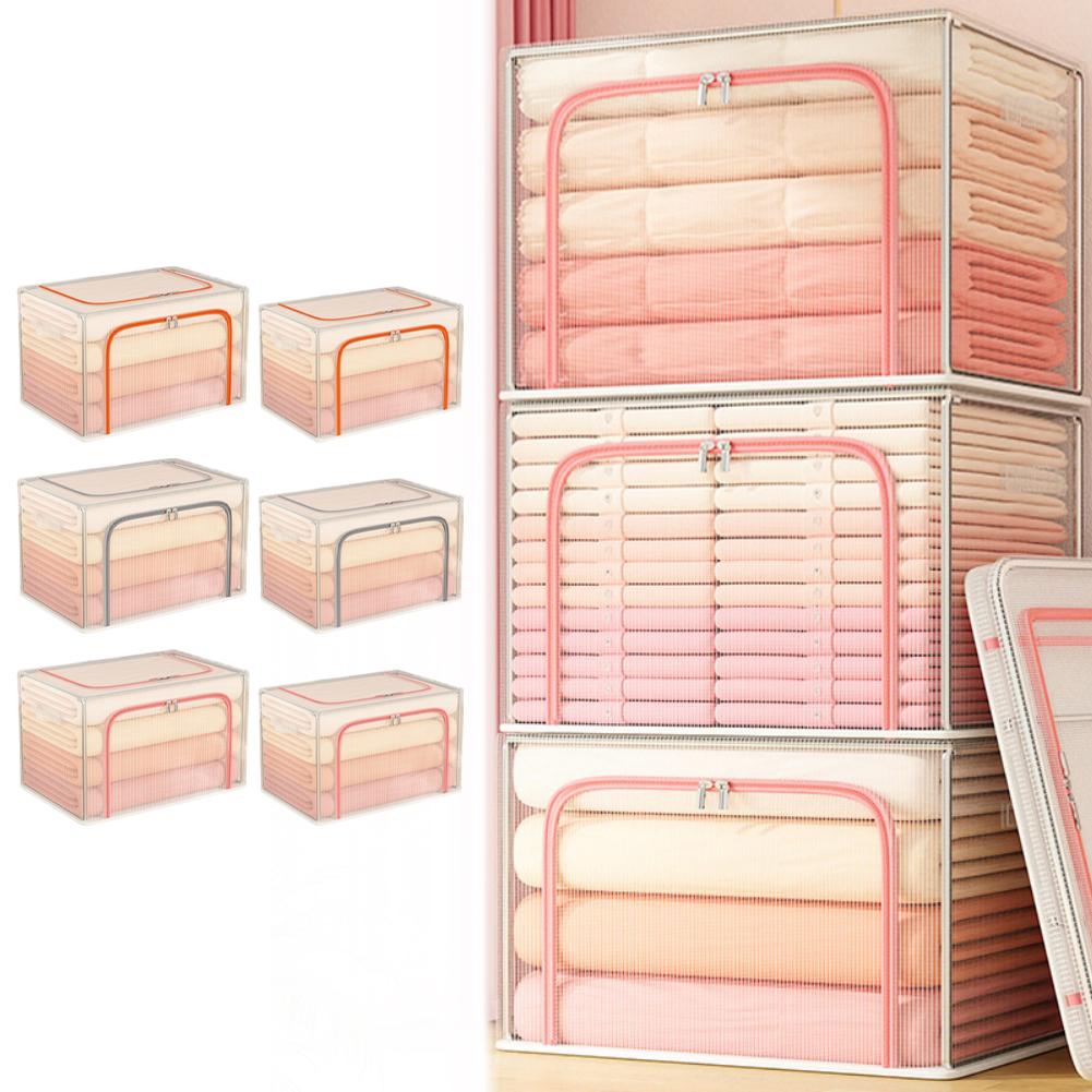 Metal Frame For Clothes Storage Bin Foldable and Transparent Lid for Efficient For Clothes Storage In Bedroom and Closet