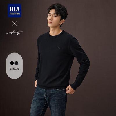 HLA Men's Round Neck Embroidered Knit Sweater