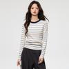 Contrast Color Striped Round Neck Long Sleeve T-Shirt Women's New Autumn Winter Slim Fit Bottoming Top