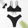 Bikini Sexy Due Pezzi Donna 2023 Colore Unito - Popolare Costumi da Bagno Europei e Americani