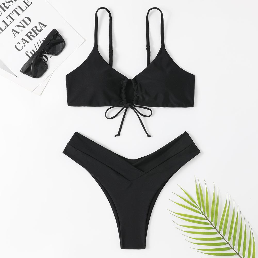Bikini Sexy Due Pezzi Donna 2023 Colore Unito - Popolare Costumi da Bagno Europei e Americani