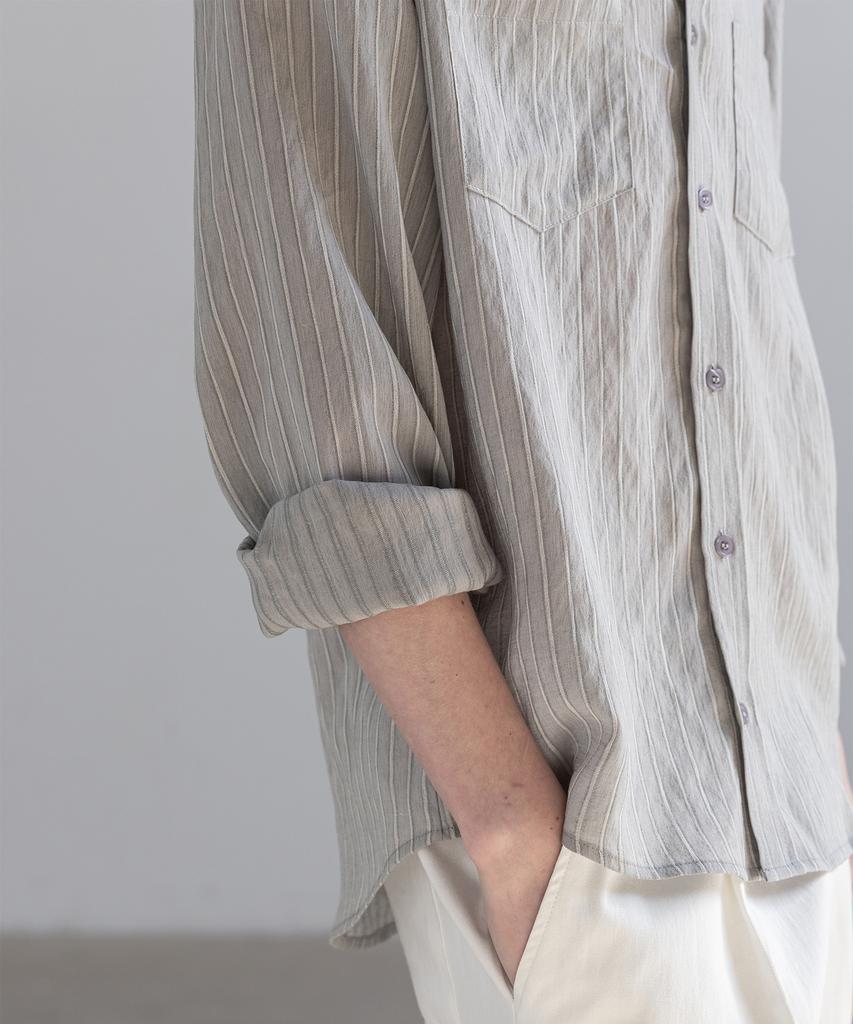 Dekkoloso Jacquard Texture Striped Linen Shirt [Ash Grey]